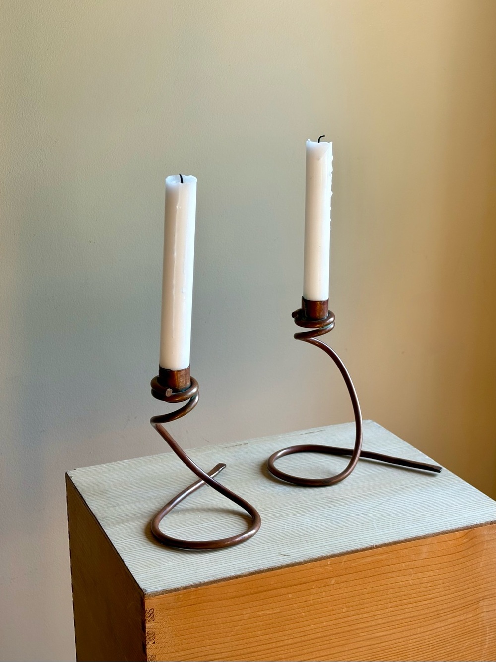 Pair of Vintage Copper Serpentine Taper Candle Holders